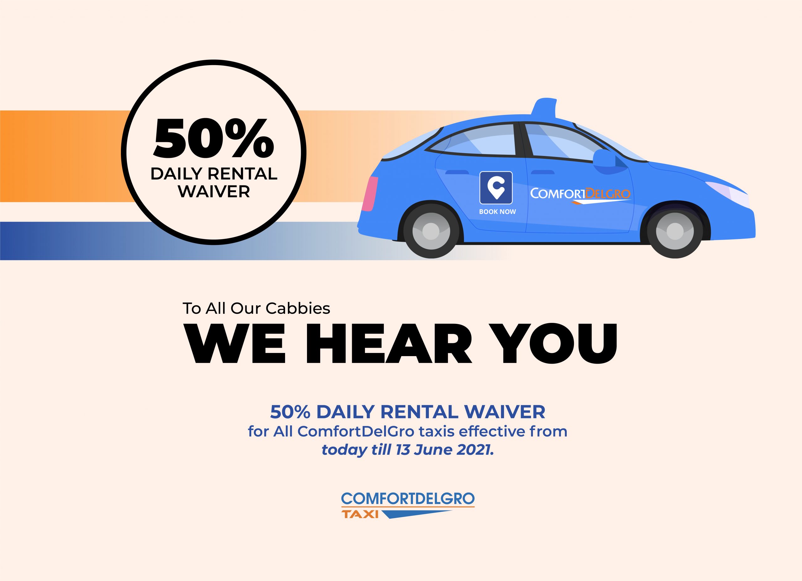 50% daily rental waiver effective from today till 13 June