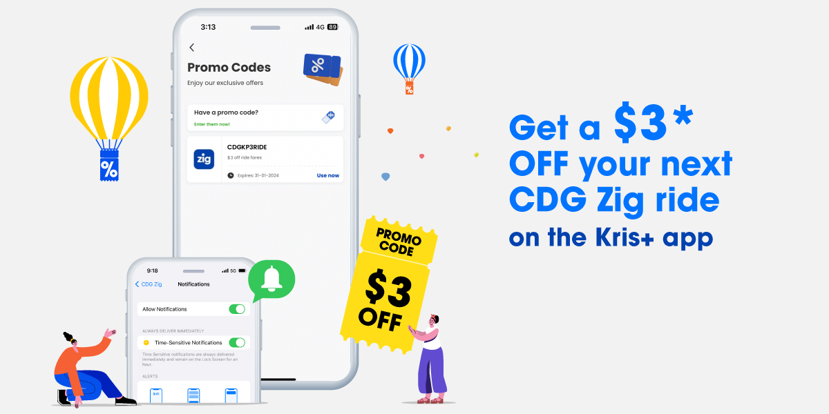 CDG Zig and Kris+ Promotion $3 Off Ride on Kris+ App
