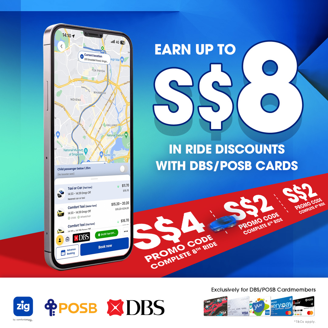 Comfortdelgro Taxi Car Ride Booking App CDG Zig DBS POSB Cards Discounts Promo Codes Save